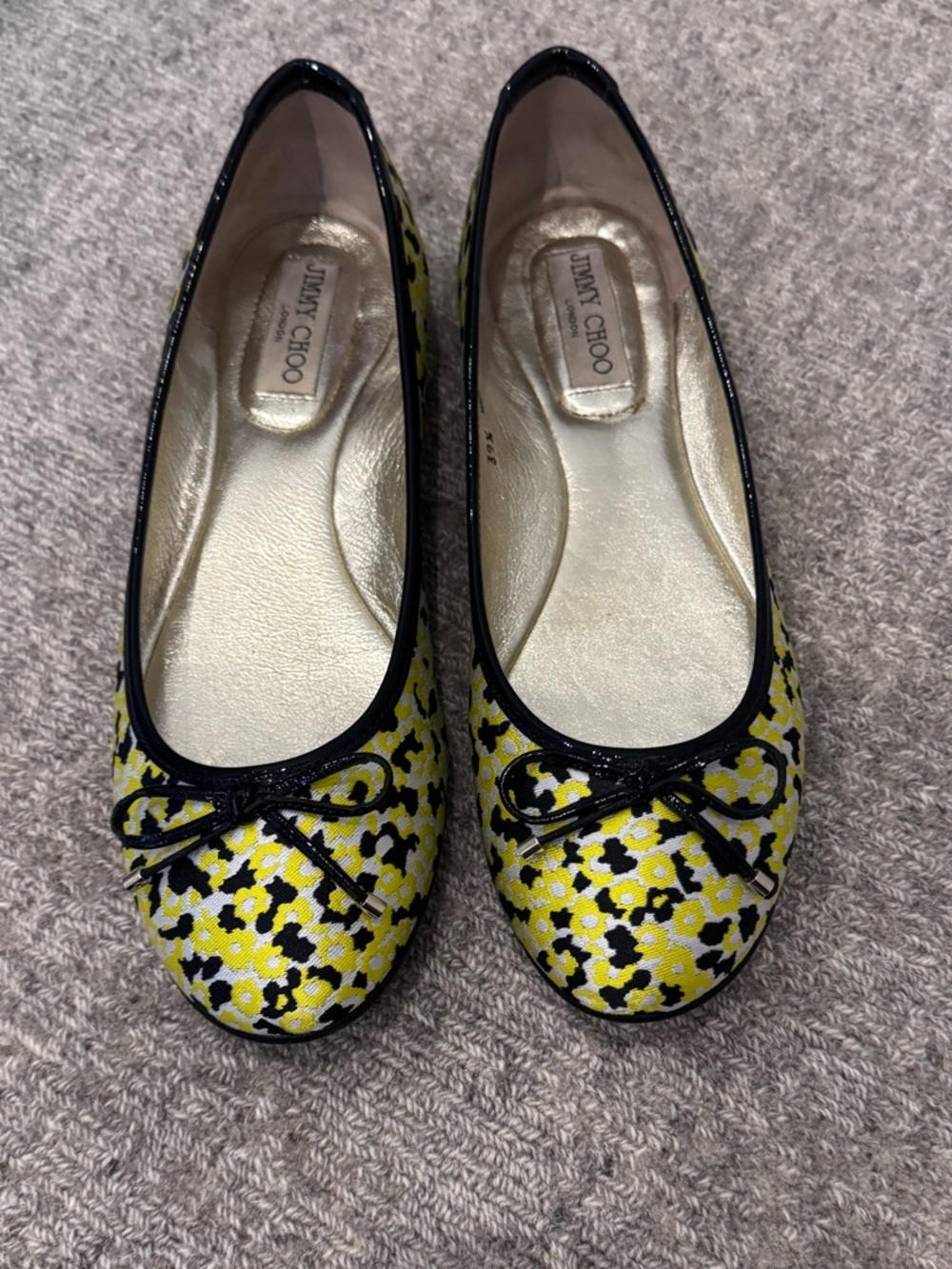 Jimmy Choo Yellow and Black Floral Ballet Flats